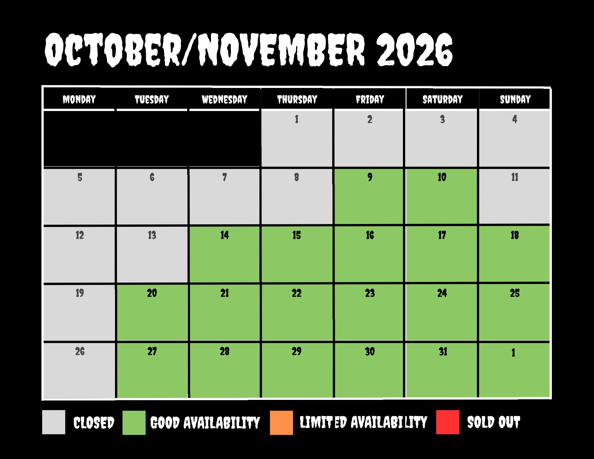 Hallowscream Calendar 2026 - 1 Aug